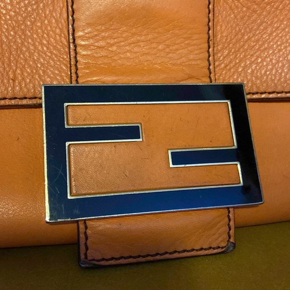 Fendi Big mamma forever leather baguette flap bag orange🍊black gold enamel - Picture 2 of 16